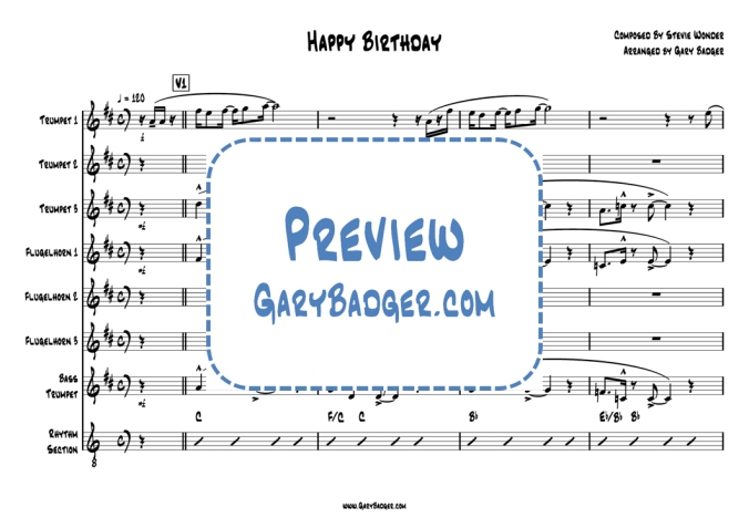 Stevie Wonder's Happy Birthday for 7 Trumpets. Arranged by Gary Badger - www.GaryBadger.com
